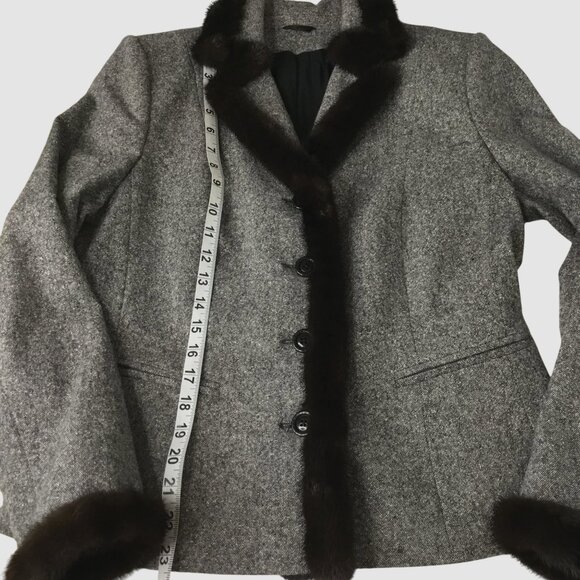 VTG Designer Algo Couture Tweed Skirt Suit Mink Fur Trim Wool Silk Cocktail 8 - Picture 7 of 10